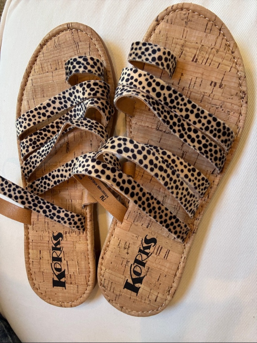 Korks by Kork-Ease Shay Strappy Calf Hair Sandal in Natural Cheetah Size 7. New